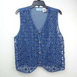 Casey & Max Womens Denim Vest Criss Cross Cut Out